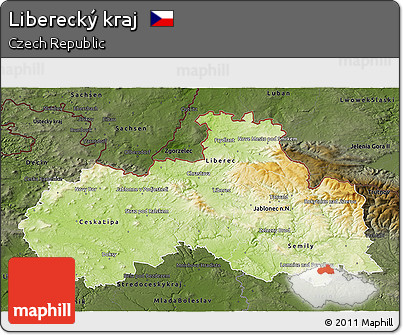 Physical 3D Map of Liberecký Kraj, darken