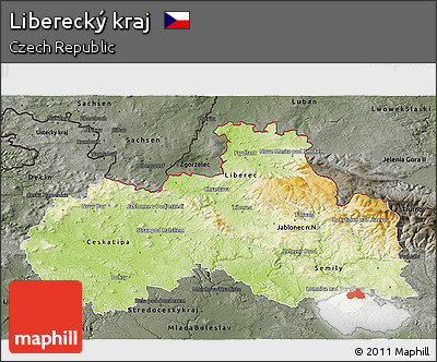 Physical 3D Map of Liberecký Kraj, darken, semi-desaturated