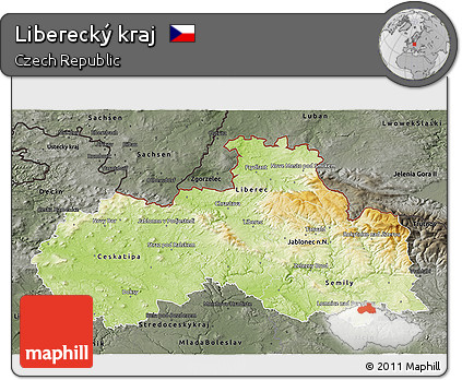 Physical 3D Map of Liberecký Kraj, darken, semi-desaturated