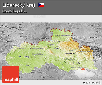 Physical 3D Map of Liberecký Kraj, desaturated