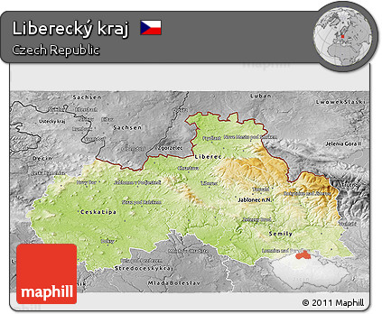 Physical 3D Map of Liberecký Kraj, desaturated