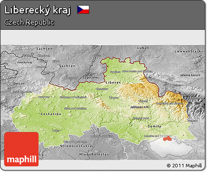Physical 3D Map of Liberecký Kraj, desaturated