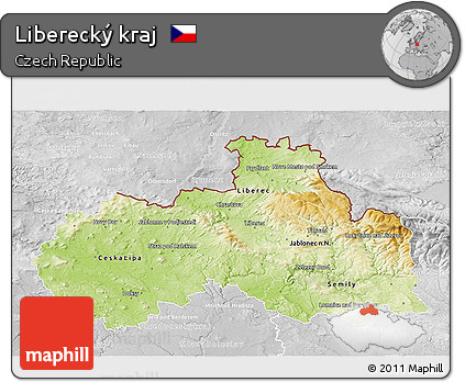 Physical 3D Map of Liberecký Kraj, lighten, desaturated