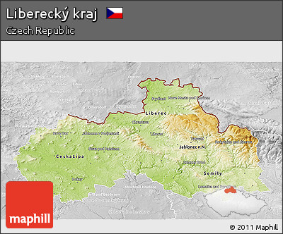 Physical 3D Map of Liberecký Kraj, lighten, desaturated