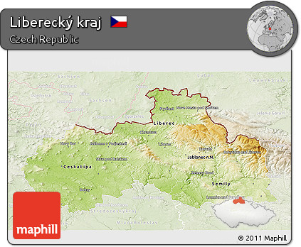 Physical 3D Map of Liberecký Kraj, lighten