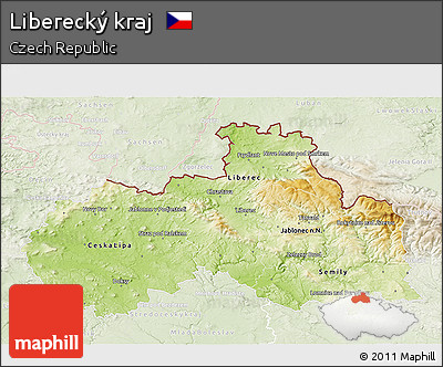 Physical 3D Map of Liberecký Kraj, lighten