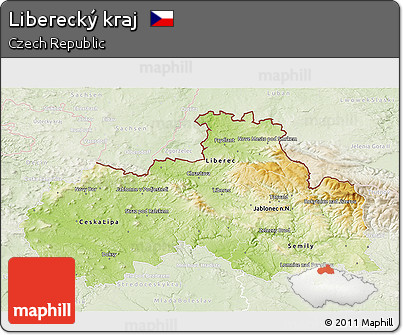 Physical 3D Map of Liberecký Kraj, lighten