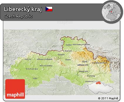 Physical 3D Map of Liberecký Kraj, lighten, semi-desaturated