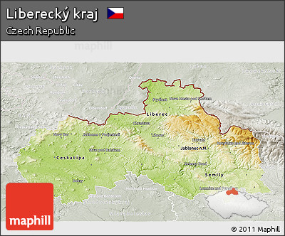 Physical 3D Map of Liberecký Kraj, lighten, semi-desaturated