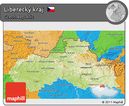 Physical 3D Map of Liberecký Kraj, political outside