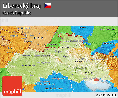 Physical 3D Map of Liberecký Kraj, political outside