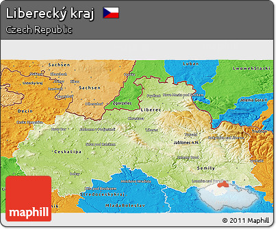 Physical 3D Map of Liberecký Kraj, political outside