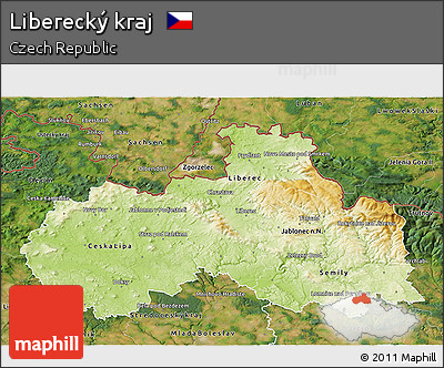 Physical 3D Map of Liberecký Kraj, satellite outside