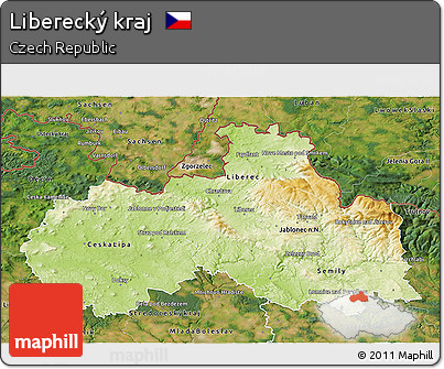 Physical 3D Map of Liberecký Kraj, satellite outside