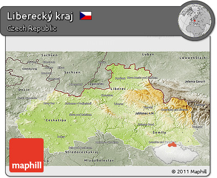 Physical 3D Map of Liberecký Kraj, semi-desaturated