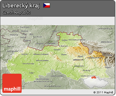 Physical 3D Map of Liberecký Kraj, semi-desaturated
