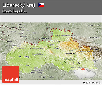 Physical 3D Map of Liberecký Kraj, semi-desaturated