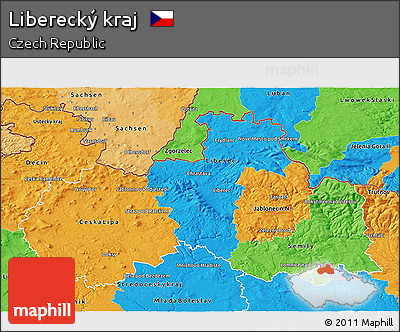 Political 3D Map of Liberecký Kraj