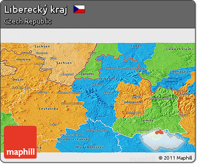 Political 3D Map of Liberecký Kraj