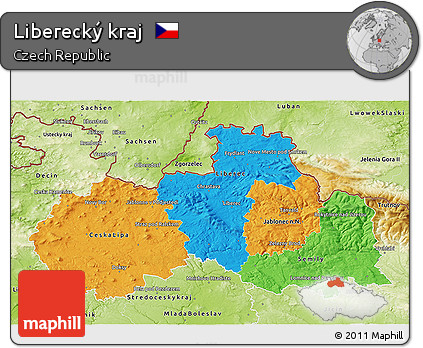 Political 3D Map of Liberecký Kraj, physical outside