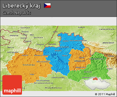 Political 3D Map of Liberecký Kraj, physical outside