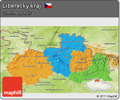 Political 3D Map of Liberecký Kraj, physical outside