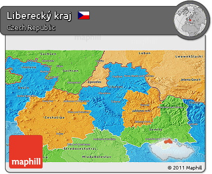 Political 3D Map of Liberecký Kraj, political shades outside