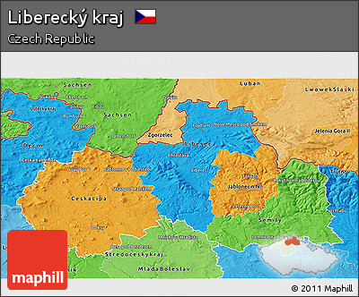 Political 3D Map of Liberecký Kraj, political shades outside