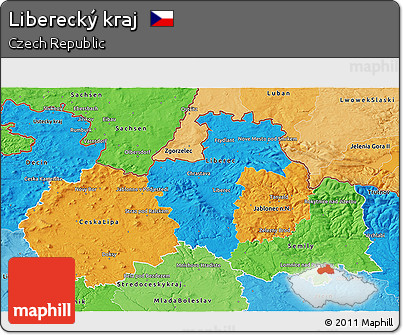 Political 3D Map of Liberecký Kraj, political shades outside