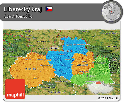 Political 3D Map of Liberecký Kraj, satellite outside