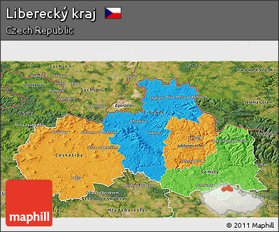 Political 3D Map of Liberecký Kraj, satellite outside