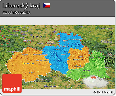 Political 3D Map of Liberecký Kraj, satellite outside