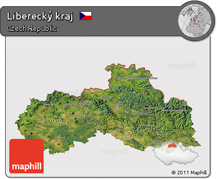 Satellite 3D Map of Liberecký Kraj, cropped outside