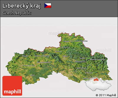 Satellite 3D Map of Liberecký Kraj, cropped outside