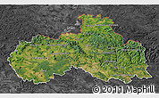 Satellite 3D Map of Liberecký kraj, darken, desaturated