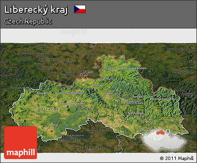 Satellite 3D Map of Liberecký Kraj, darken