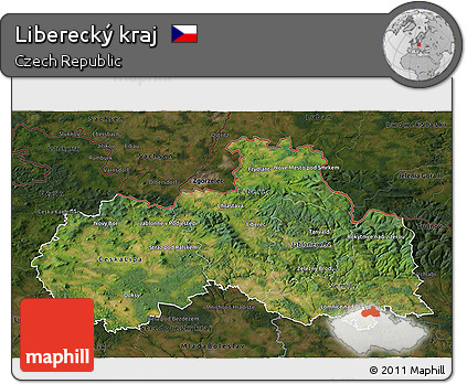 Satellite 3D Map of Liberecký Kraj, darken