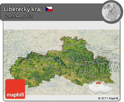 Satellite 3D Map of Liberecký Kraj, lighten