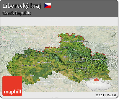 Satellite 3D Map of Liberecký Kraj, lighten