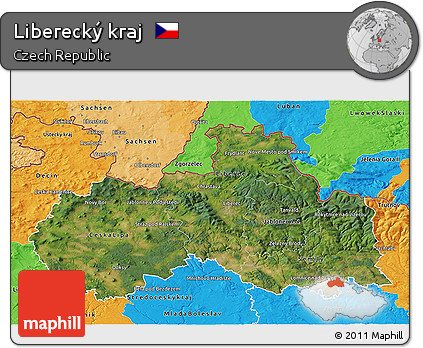 Satellite 3D Map of Liberecký Kraj, political outside
