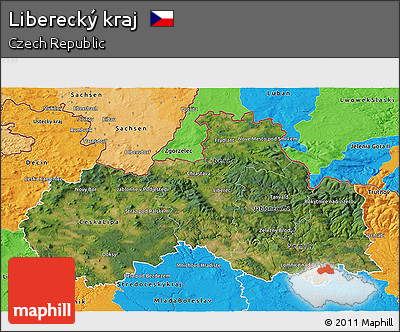 Satellite 3D Map of Liberecký Kraj, political outside