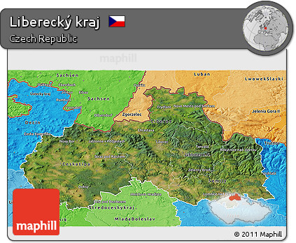 Satellite 3D Map of Liberecký Kraj, political shades outside