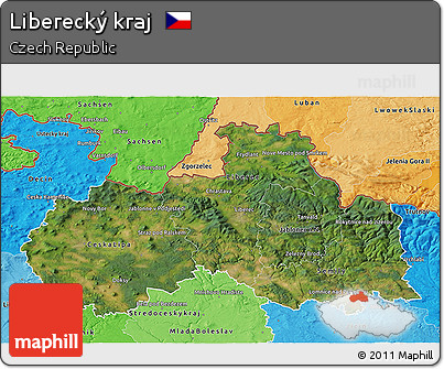 Satellite 3D Map of Liberecký Kraj, political shades outside