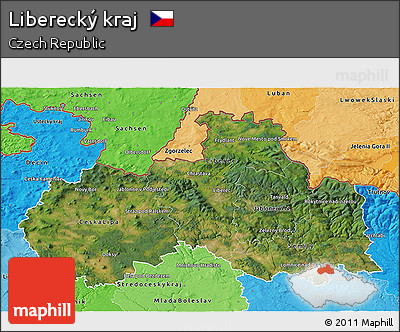 Satellite 3D Map of Liberecký Kraj, political shades outside