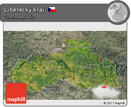 Satellite 3D Map of Liberecký Kraj, semi-desaturated