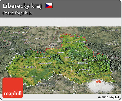 Satellite 3D Map of Liberecký Kraj, semi-desaturated