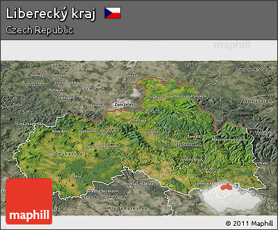 Satellite 3D Map of Liberecký Kraj, semi-desaturated