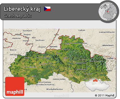 Satellite 3D Map of Liberecký Kraj, shaded relief outside