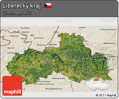 Satellite 3D Map of Liberecký Kraj, shaded relief outside