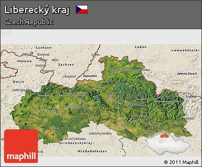 Satellite 3D Map of Liberecký Kraj, shaded relief outside